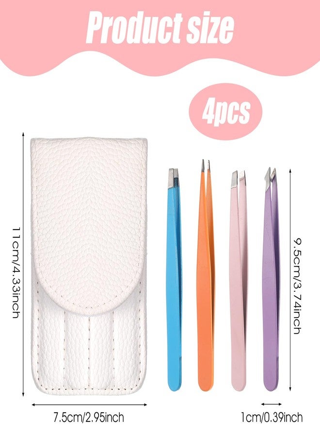 Zelphvt 4Pcs Mini Tweezers Set, Micro Tweezers Stainless Steel Precision Eyebrow Tweezer for Facial Hair Removal, Travel Size With Leather Case - Image 2